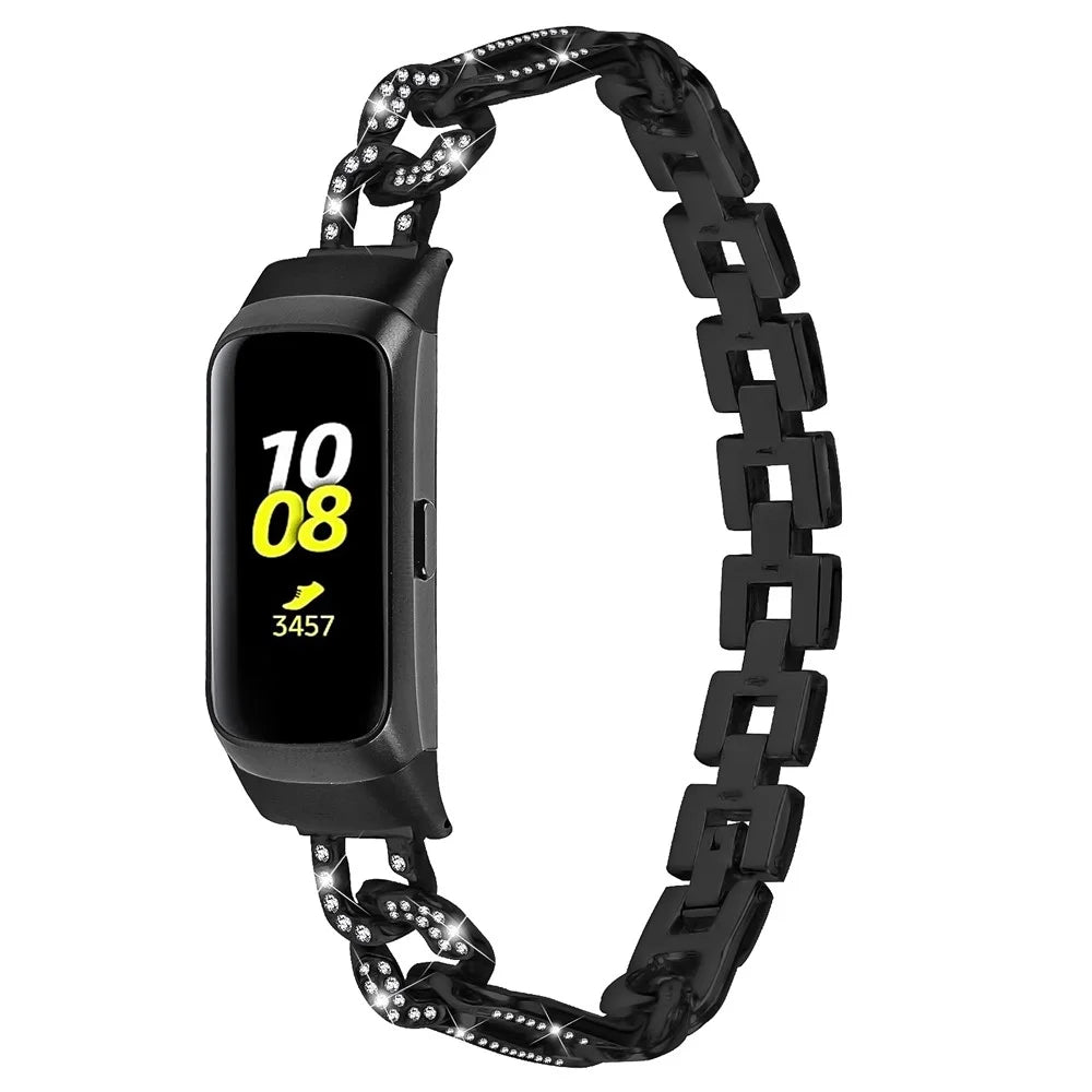For Samsung Galaxy Fit SM-R370 Rhinestone Decor Watch Band Alloy Metal Jewelry Bracelet Wristband - Black - 2