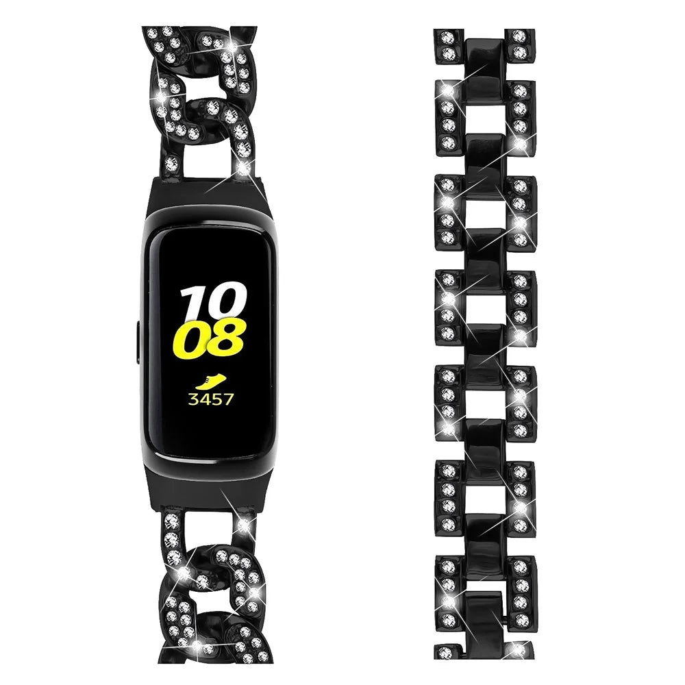 For Samsung Galaxy Fit SM-R370 Rhinestone Decor Watch Band Alloy Metal Jewelry Bracelet Wristband - Black - 3