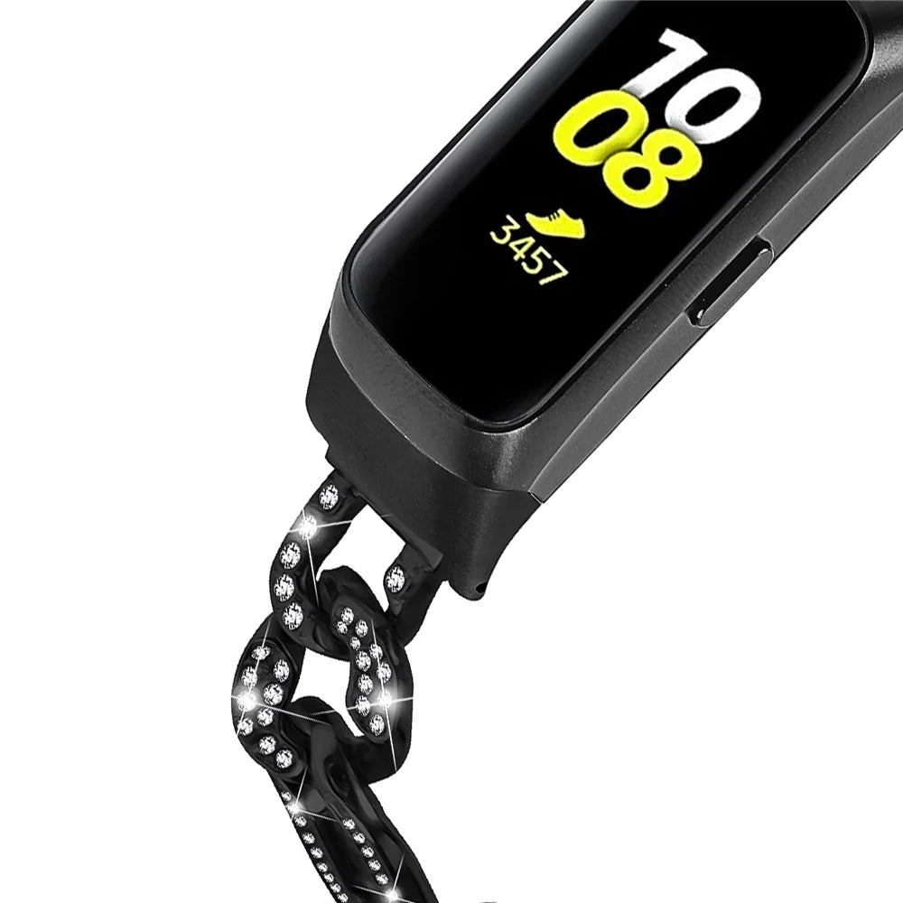 For Samsung Galaxy Fit SM-R370 Rhinestone Decor Watch Band Alloy Metal Jewelry Bracelet Wristband - Black - 4