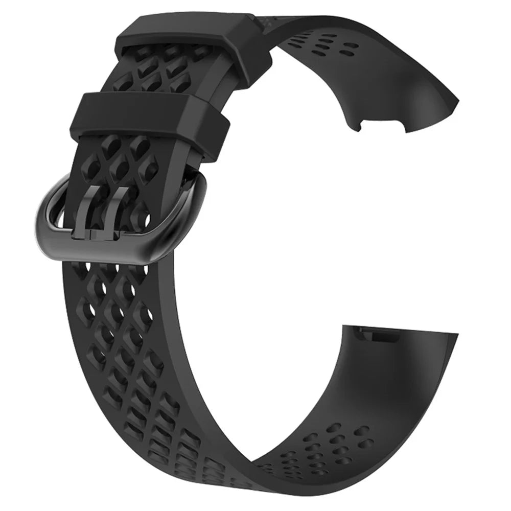 Breathable Hollow Silicone Watch Band for Fitbit Charge 4 / 3, Size: S - Black - 1