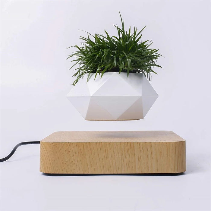 Magnetic Suspension Flower Pot Micro Landscape Gardening Levitating Air Bonsai Pot - Light Brown/EU Plug - 2
