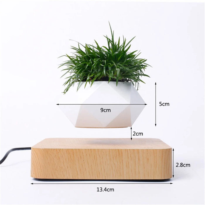 Magnetic Suspension Flower Pot Micro Landscape Gardening Levitating Air Bonsai Pot - Light Brown/EU Plug - 7