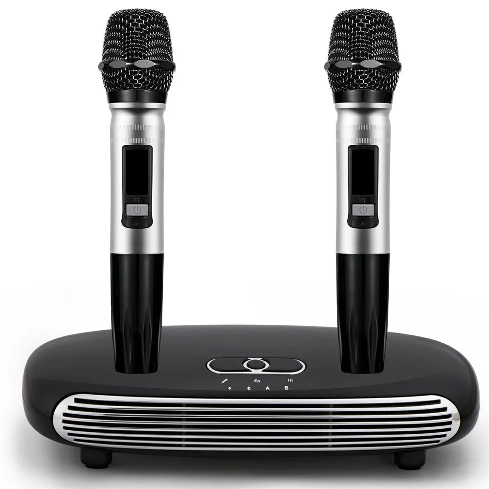 K8 Dual Wireless Microphones Mini Family Home Karaoke System Singing Machine Box - Black/US Plug - 1