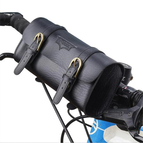 B-SOUL Vintage Style PU Leather Bike Handle Bar Bag Waterproof Multi-functional Bicycle Bag - Black - 1