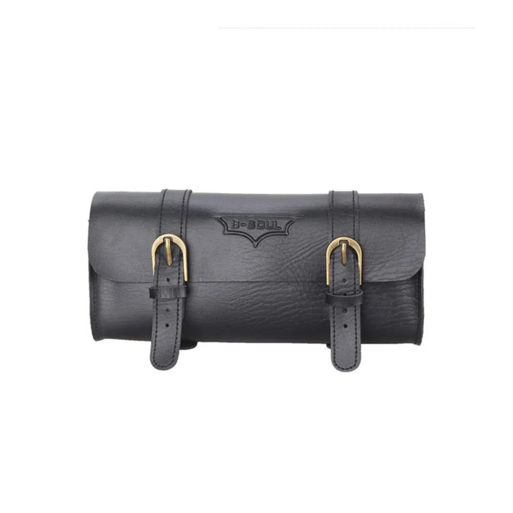 B-SOUL Vintage Style PU Leather Bike Handle Bar Bag Waterproof Multi-functional Bicycle Bag - Black - 2