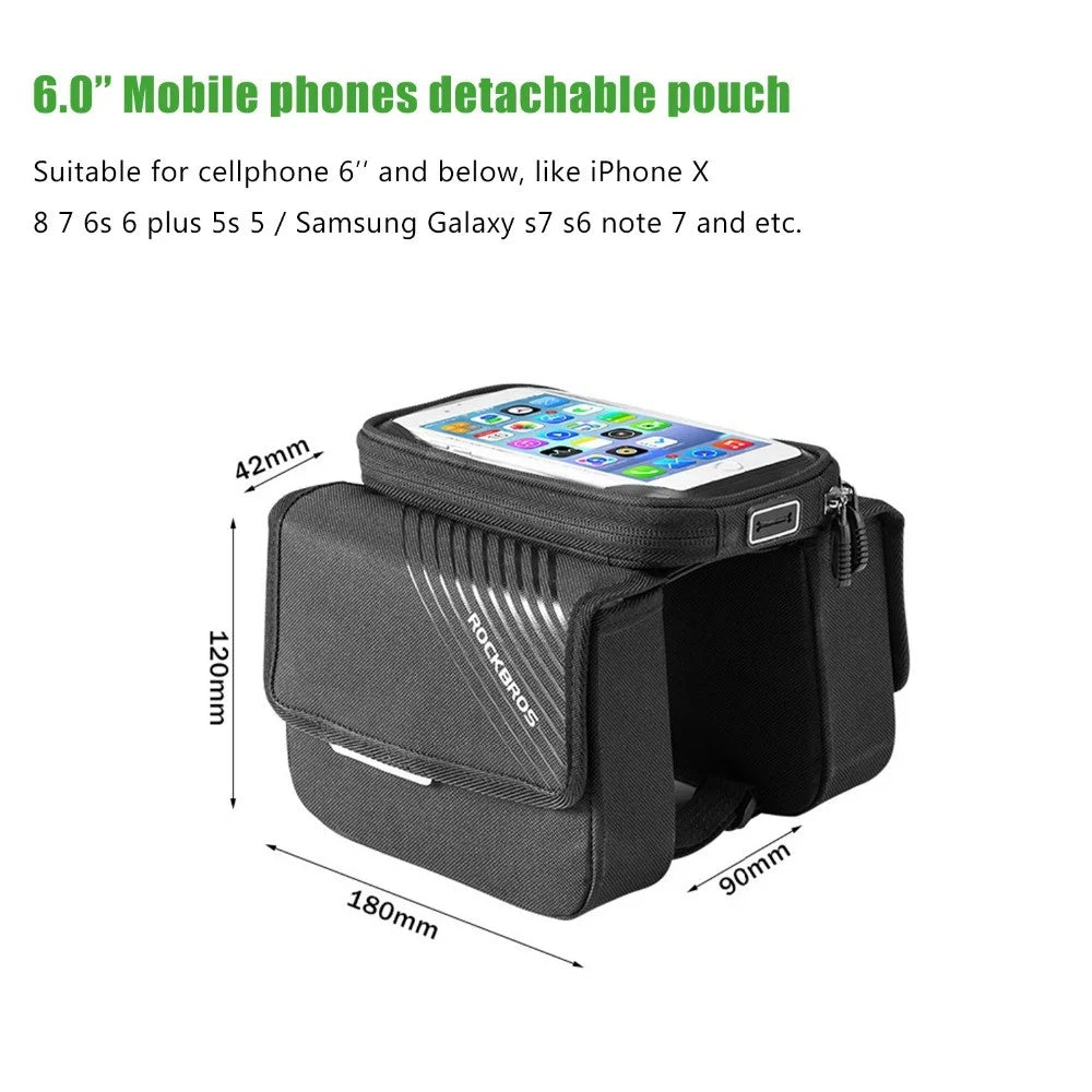 ROCKBROS 6.0-inch Bike Frame Bag Bicycle Top Tube Pouch Bag Touch Screen Phone Holder Bike Bag - 2