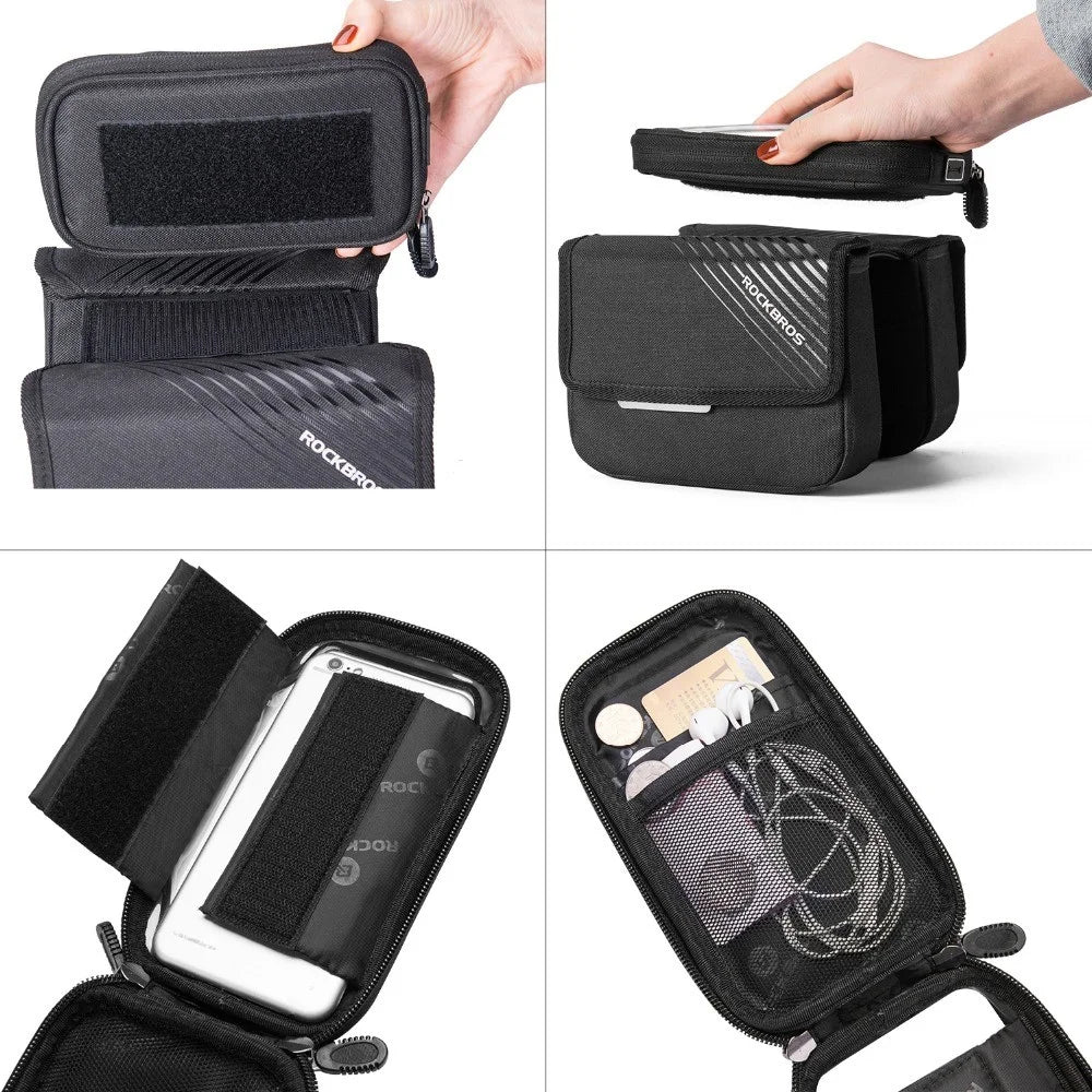 ROCKBROS 6.0-inch Bike Frame Bag Bicycle Top Tube Pouch Bag Touch Screen Phone Holder Bike Bag - 4