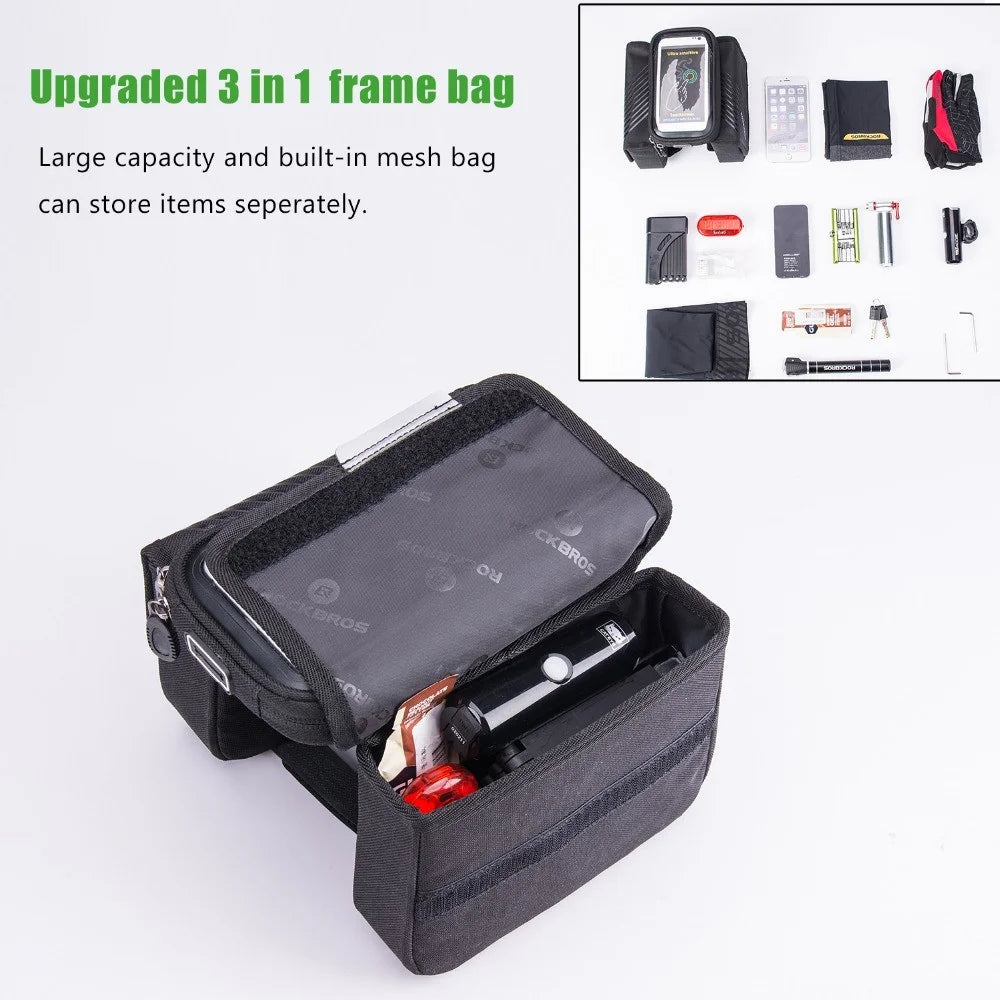 ROCKBROS 6.0-inch Bike Frame Bag Bicycle Top Tube Pouch Bag Touch Screen Phone Holder Bike Bag - 6