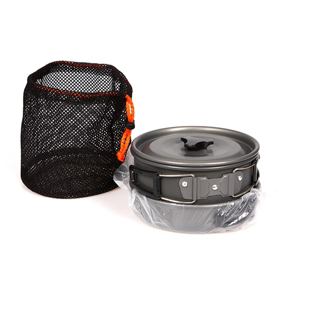 HALIN Outdoor Camping Picnic Pot + Pan + Teapot Cookware Set for 2-3 People - 2