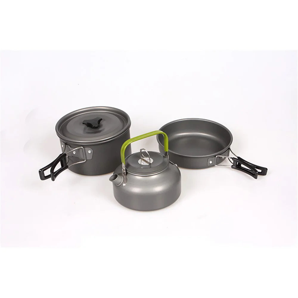 HALIN Outdoor Camping Picnic Pot + Pan + Teapot Cookware Set for 2-3 People - 4