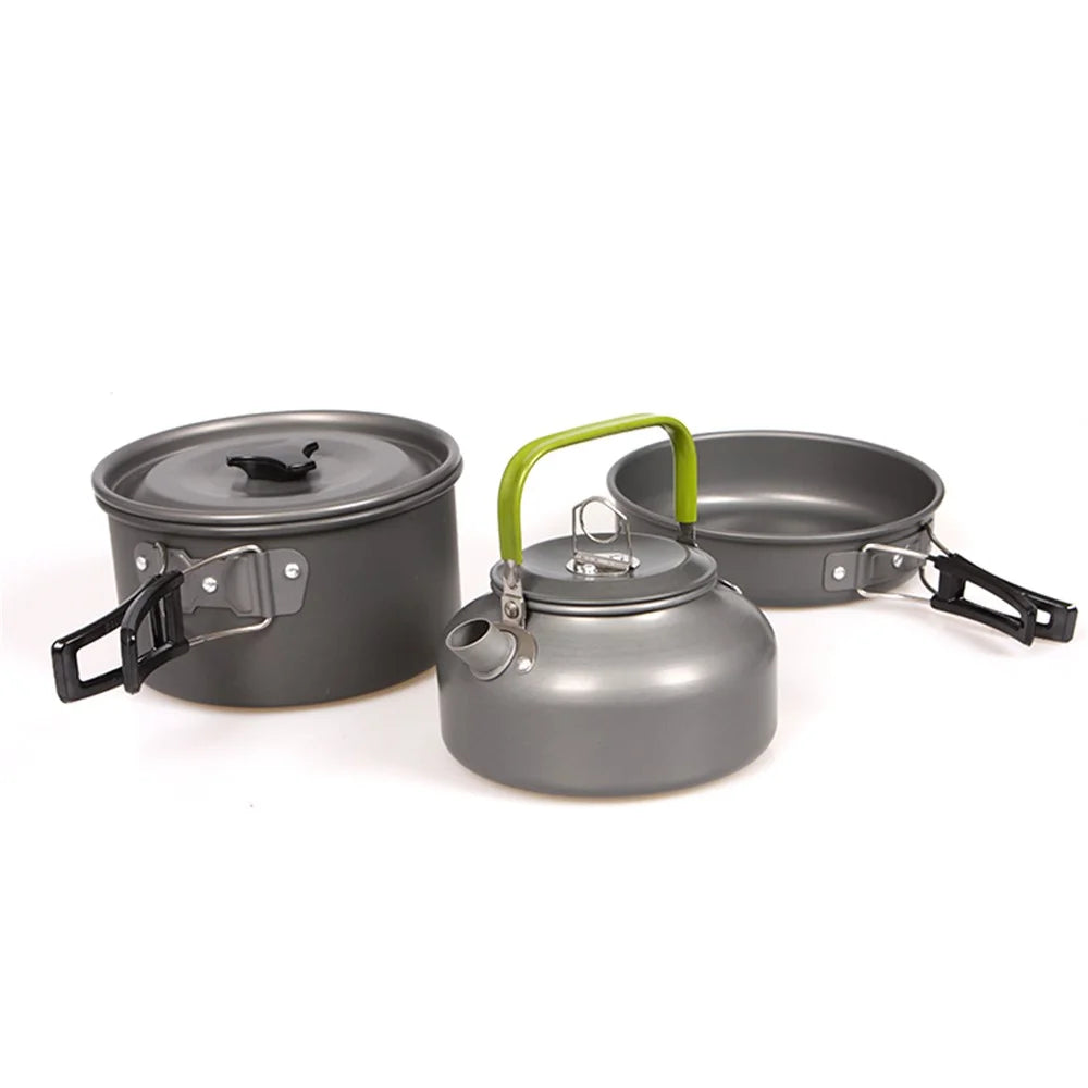 HALIN Outdoor Camping Picnic Pot + Pan + Teapot Cookware Set for 2-3 People - 5