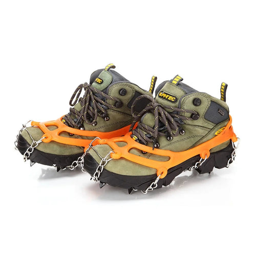 8-Spike Anti-Slip Silicone Steel Shoe Crampons Traction Cleats for Walking on Snow and Ice - Orange - 1