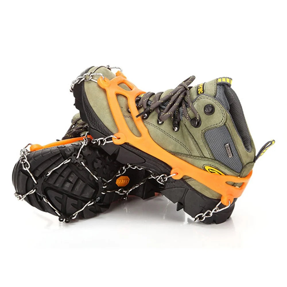 8-Spike Anti-Slip Silicone Steel Shoe Crampons Traction Cleats for Walking on Snow and Ice - Orange - 4
