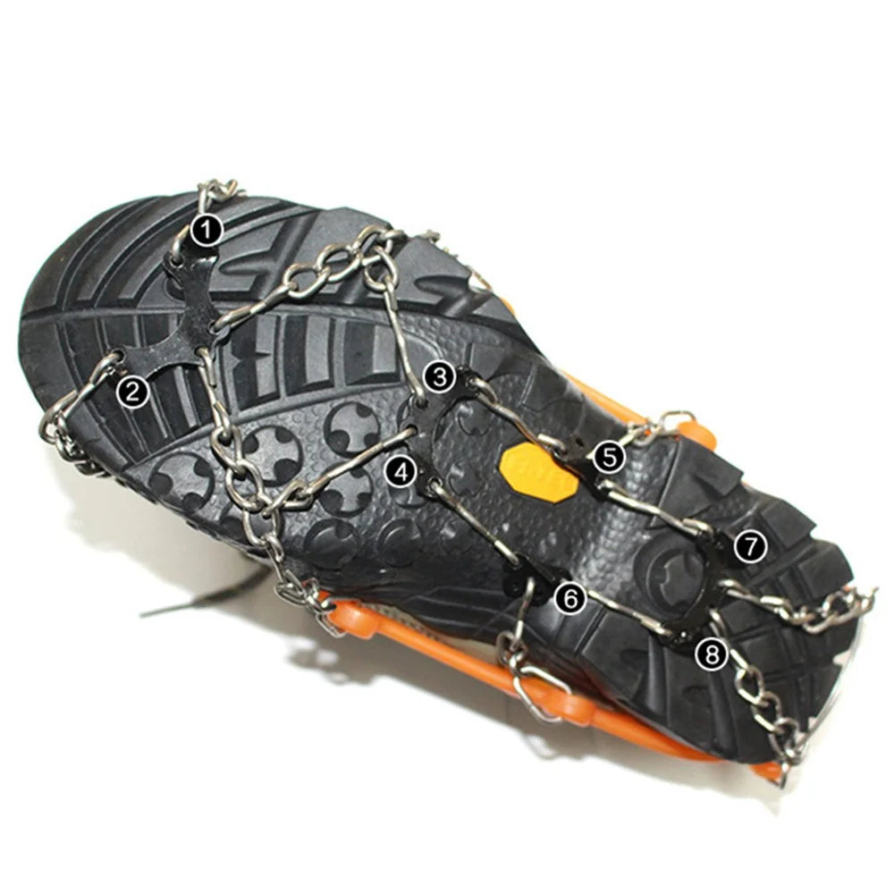 8-Spike Anti-Slip Silicone Steel Shoe Crampons Traction Cleats for Walking on Snow and Ice - Orange - 7