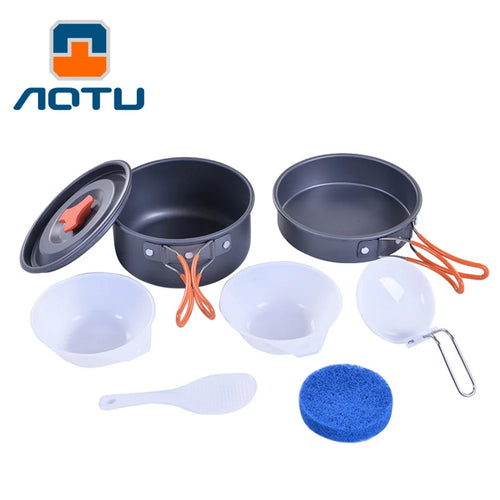 AOTU WH200 7PCS/Pack Outdoor Camping Picnic Cooking Set with Pots and Bowl - 1