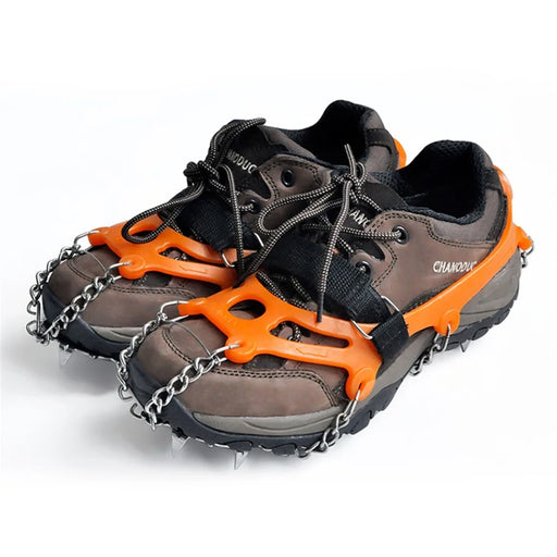 1 Pair HALIN 12 Teeth Steel Non-slip Shoe Cover Rock Climbing Outdoor Ice Crampons - Orange - 1