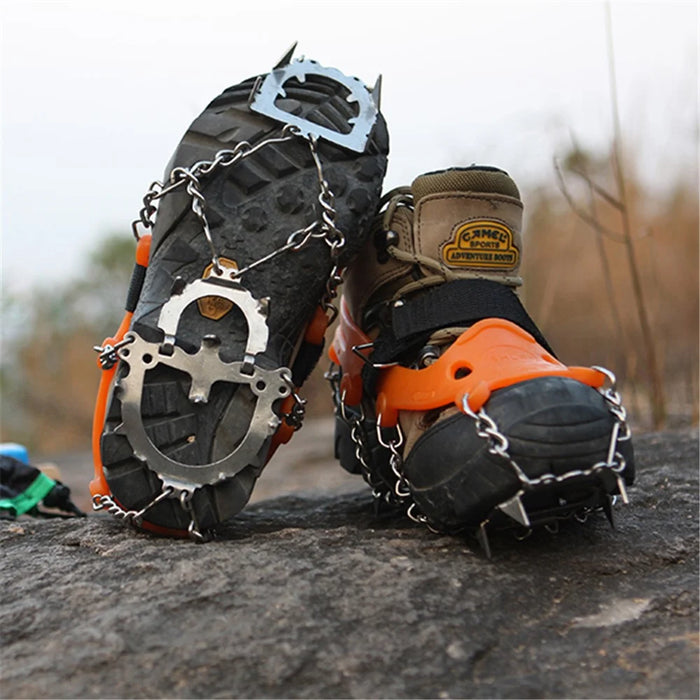1 Pair HALIN 12 Teeth Steel Non-slip Shoe Cover Rock Climbing Outdoor Ice Crampons - Orange - 3