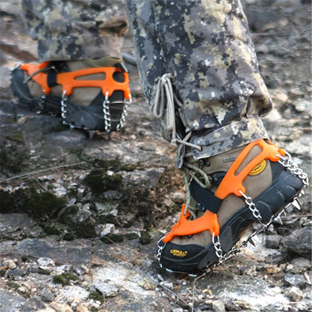 1 Pair HALIN 12 Teeth Steel Non-slip Shoe Cover Rock Climbing Outdoor Ice Crampons - Orange - 5
