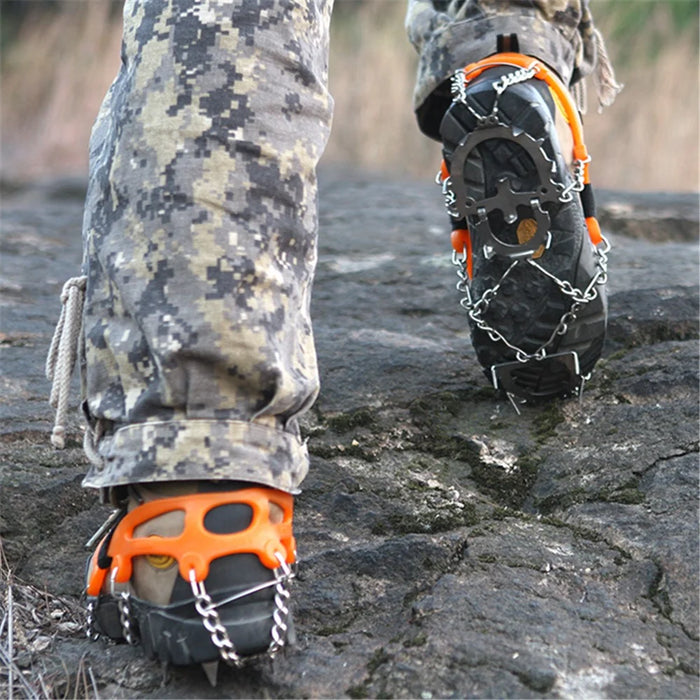 1 Pair HALIN 12 Teeth Steel Non-slip Shoe Cover Rock Climbing Outdoor Ice Crampons - Orange - 6