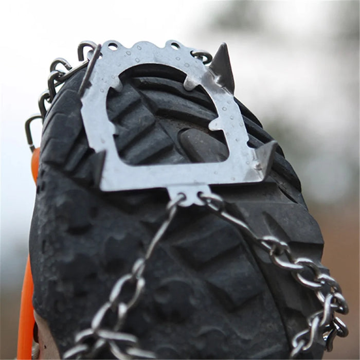1 Pair HALIN 12 Teeth Steel Non-slip Shoe Cover Rock Climbing Outdoor Ice Crampons - Orange - 7