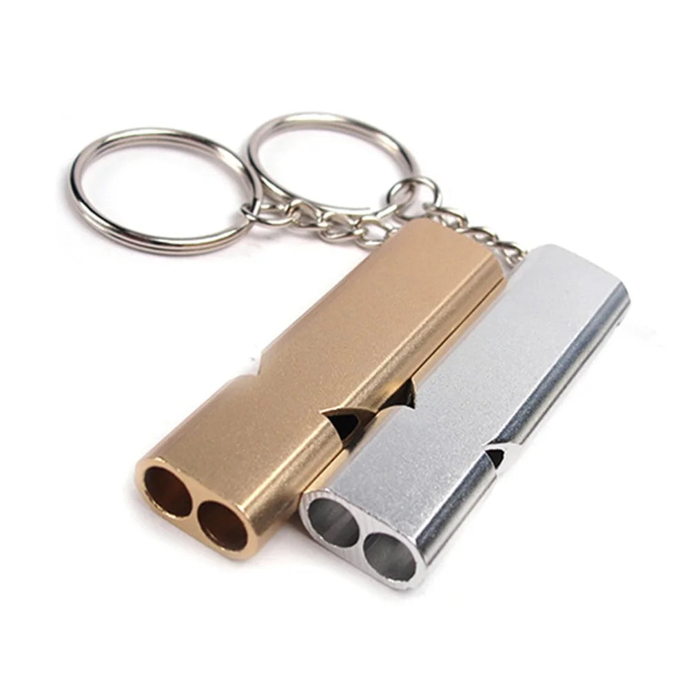 2Pcs/Set AOTU Outdoor Camping Hiking Tool Aluminum Alloy Emergency Survival Whistle Key Chain - Random Color - 2