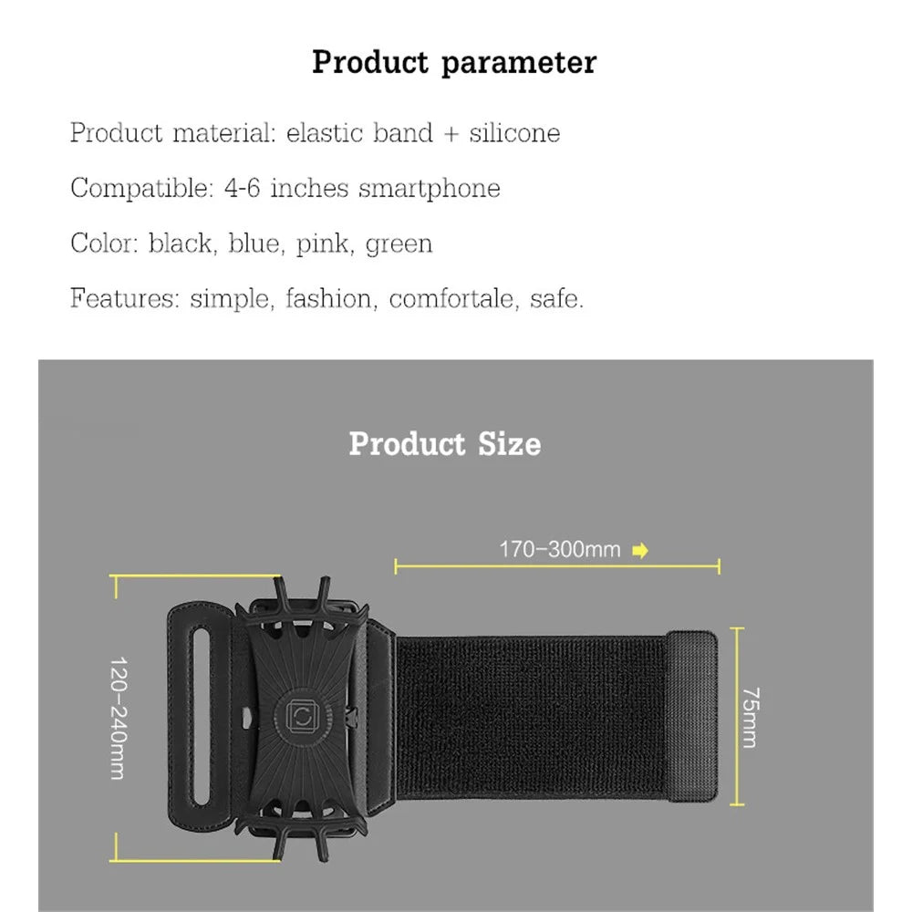 180-degree Rotatable Sport Cycling Running Cellphone Holder Wrist Strap Armband for 4-6 inches Phone - Black - 2