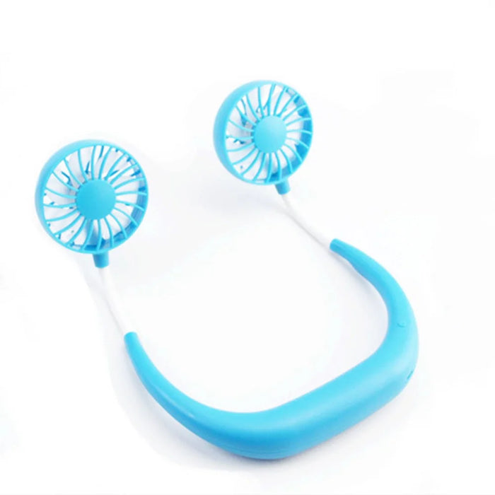 Wearable Neckband Mini Dual-Fans 3 Wind Speeds Adjustable USB Rechargeable - Blue - 6