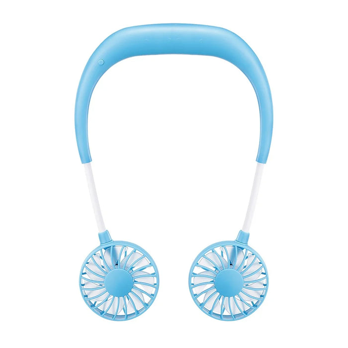 Wearable Neckband Mini Dual-Fans 3 Wind Speeds Adjustable USB Rechargeable - Blue - 7