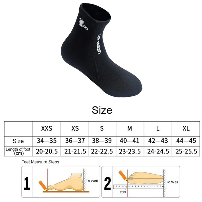 2mm Neoprene Diving Socks Anti-slip Warm Snorkeling Beach Swimming Shoes - Size: XS - 7
