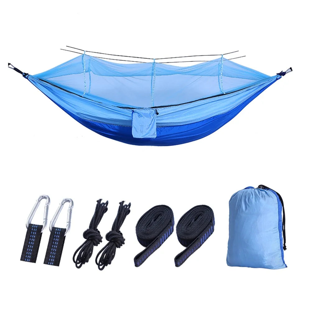 Outdoor Travel Camping Tent Swing Bed Mosquito Net Hanging Hammock - Dark Blue/Light Blue - 1
