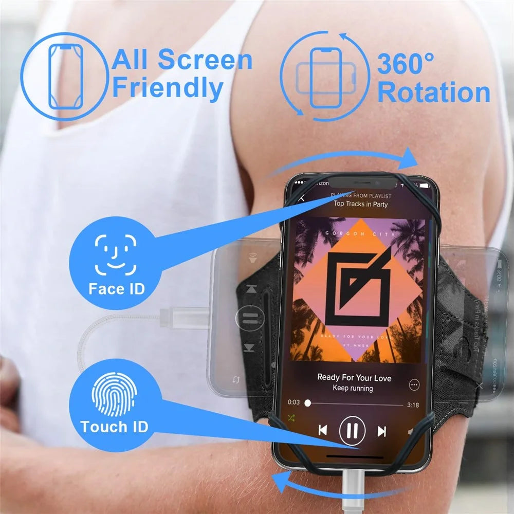 VUP Detachable 360 Degrees Rotatable Phone Holder Armband for Hiking Cycling Running Jogging - Black - 4