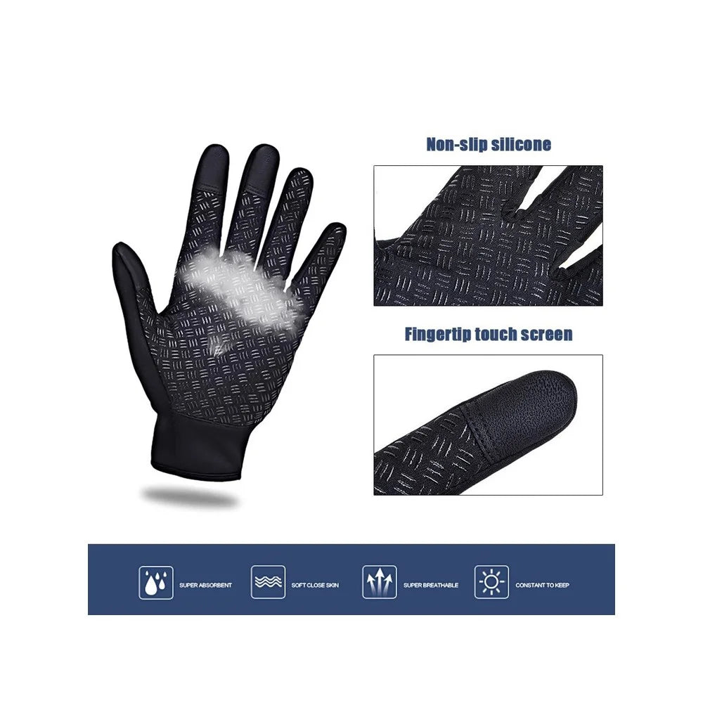 1 Pair Windproof Touch Screen Gloves with Non-Slip Grip and Warm Lining for Skiing Cycling - Black / S - 3