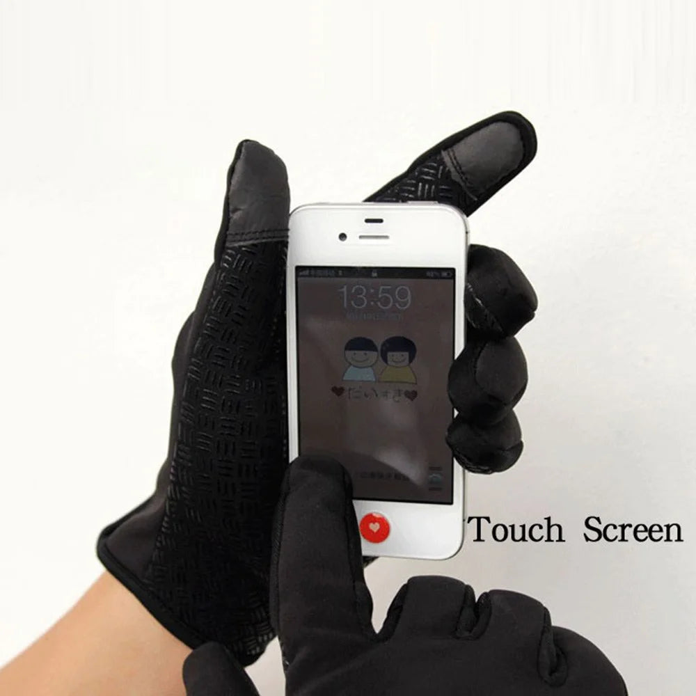 1 Pair Windproof Touch Screen Gloves with Non-Slip Grip and Warm Lining for Skiing Cycling - Black / S - 6