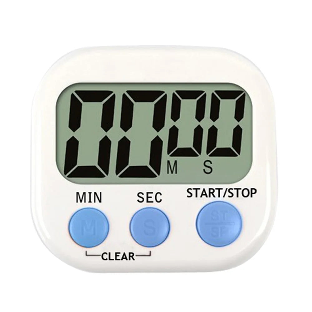 Large Screen LCD Display Electronic Digits Timer Alarm Clock with Stand - White / Blue - 1