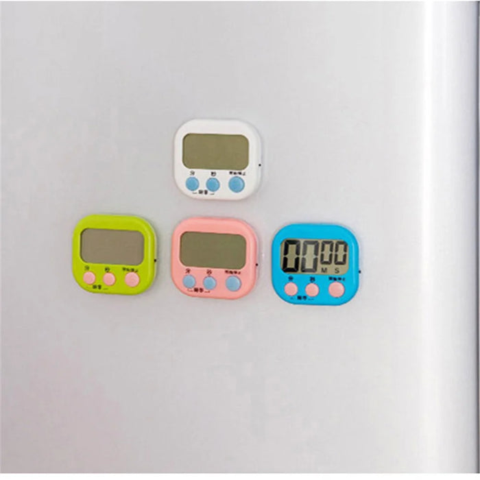 Large Screen LCD Display Electronic Digits Timer Alarm Clock with Stand - White / Blue - 4