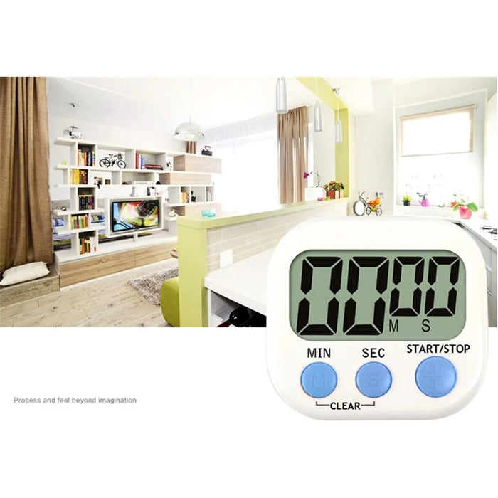 Large Screen LCD Display Electronic Digits Timer Alarm Clock with Stand - White / Blue - 5