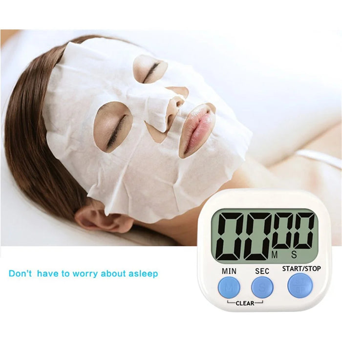 Large Screen LCD Display Electronic Digits Timer Alarm Clock with Stand - White / Blue - 6