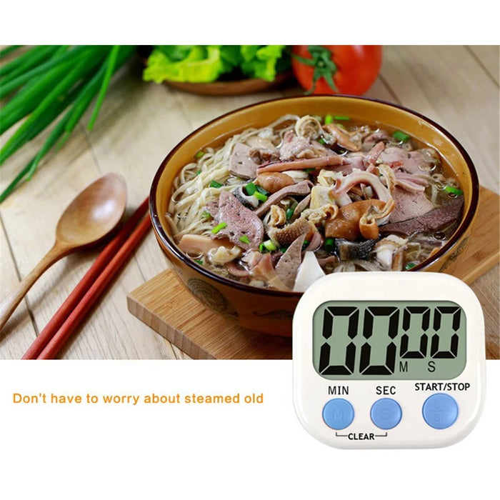 Large Screen LCD Display Electronic Digits Timer Alarm Clock with Stand - White / Blue - 7