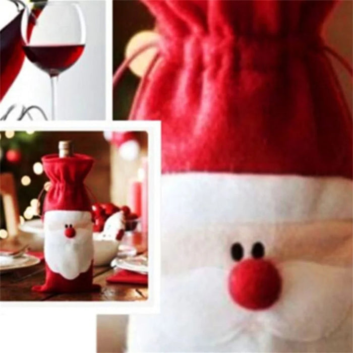 Santa Claus Wine Bottle Cover Bag Christmas Table Dinner Decoration - 3