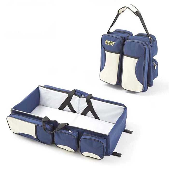 Multifunctional Portable Mummy Nappy Bag Foldable Bed Set for Newborn Baby - Dark Blue - 1