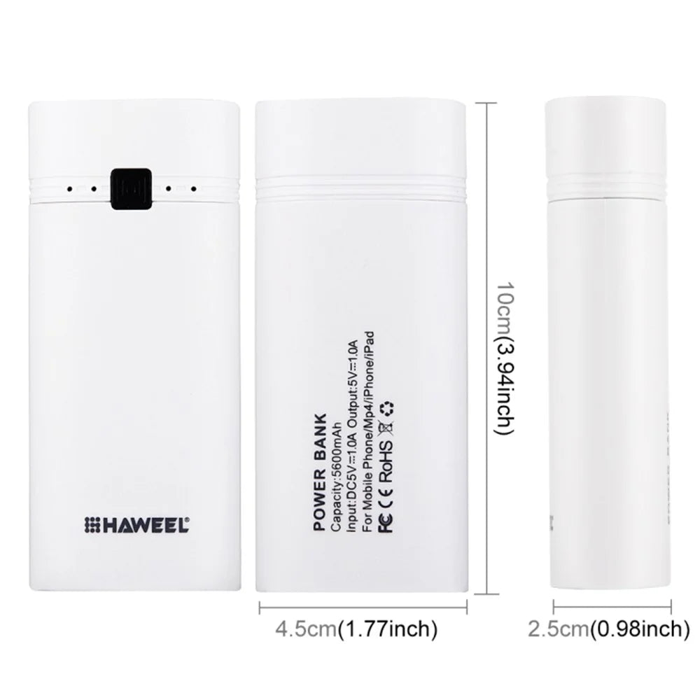 HAWEEL Portable 2 x 18650 Charger Box Power Bank and Battery Charger Box with LCD Power Display - White - 5