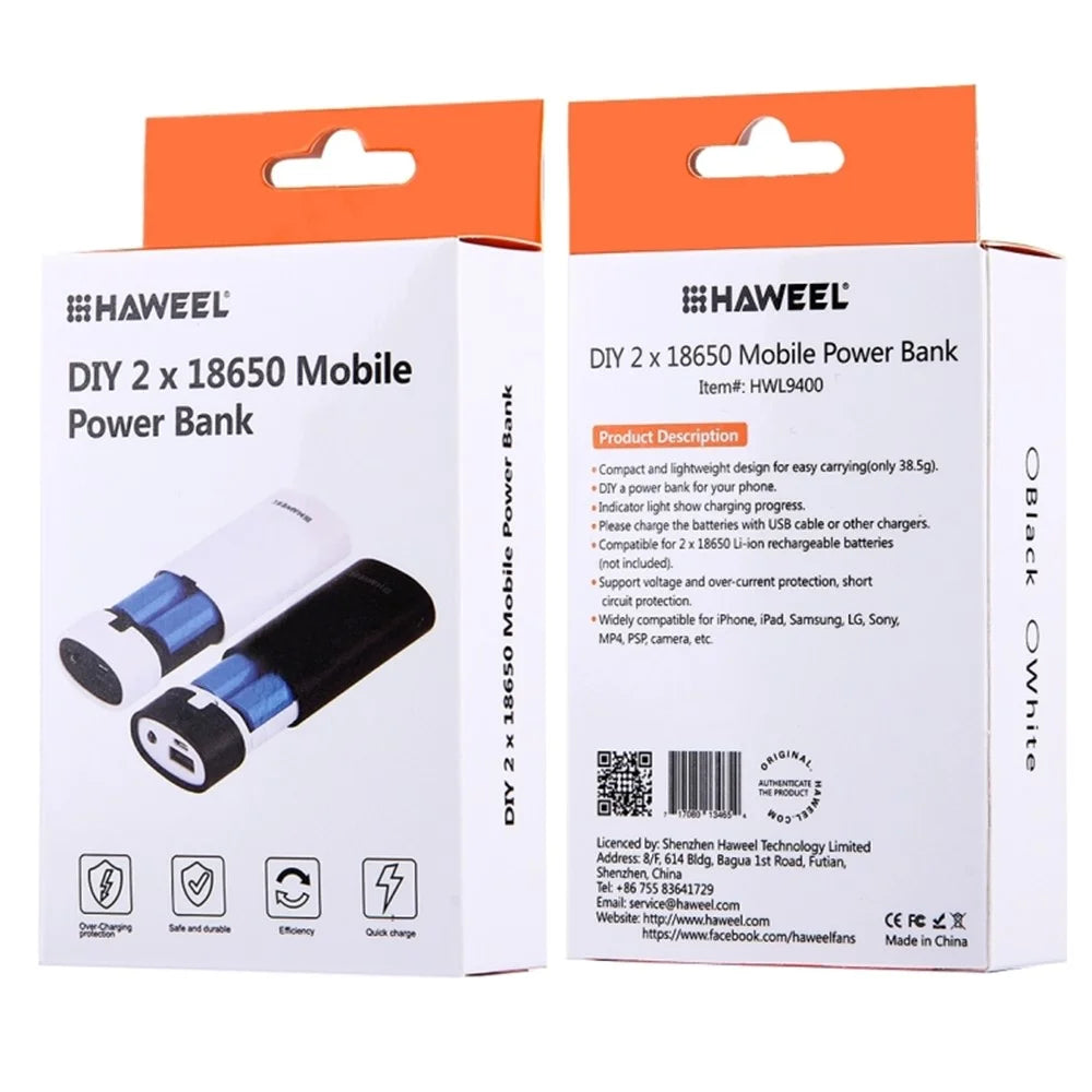 HAWEEL Portable 2 x 18650 Charger Box Power Bank and Battery Charger Box with LCD Power Display - White - 6