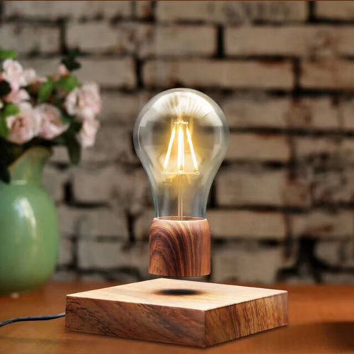 Magnetic Levitating Light Bulb Desk Wood Grain Floating Lamp Home Office Decor - EU Plug - 1