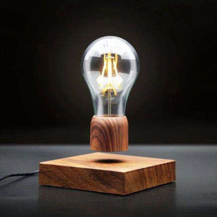 Magnetic Levitating Light Bulb Desk Wood Grain Floating Lamp Home Office Decor - EU Plug - 5