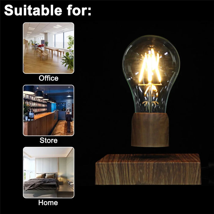 Magnetic Levitating Light Bulb Desk Wood Grain Floating Lamp Home Office Decor - EU Plug - 6
