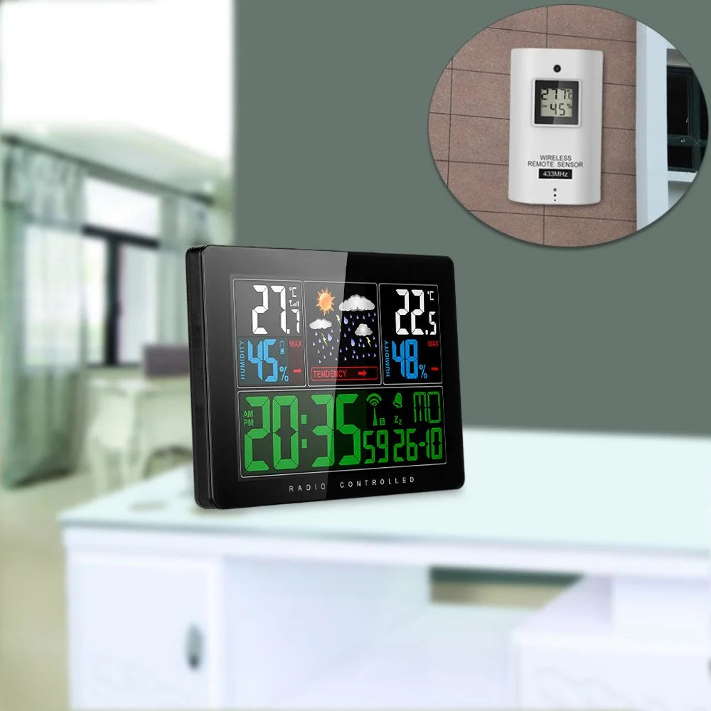 Temperature Humidity Wireless Weather Forecast Station Alarm and Snooze Thermometer Hygrometer Clock - EU Plug - 1