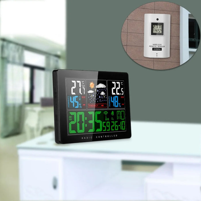 Temperature Humidity Wireless Weather Forecast Station Alarm and Snooze Thermometer Hygrometer Clock - EU Plug - 1