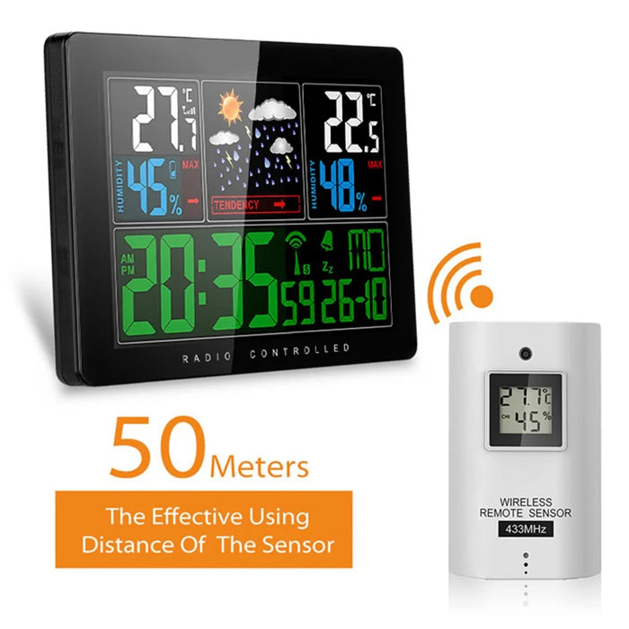 Temperature Humidity Wireless Weather Forecast Station Alarm and Snooze Thermometer Hygrometer Clock - EU Plug - 2
