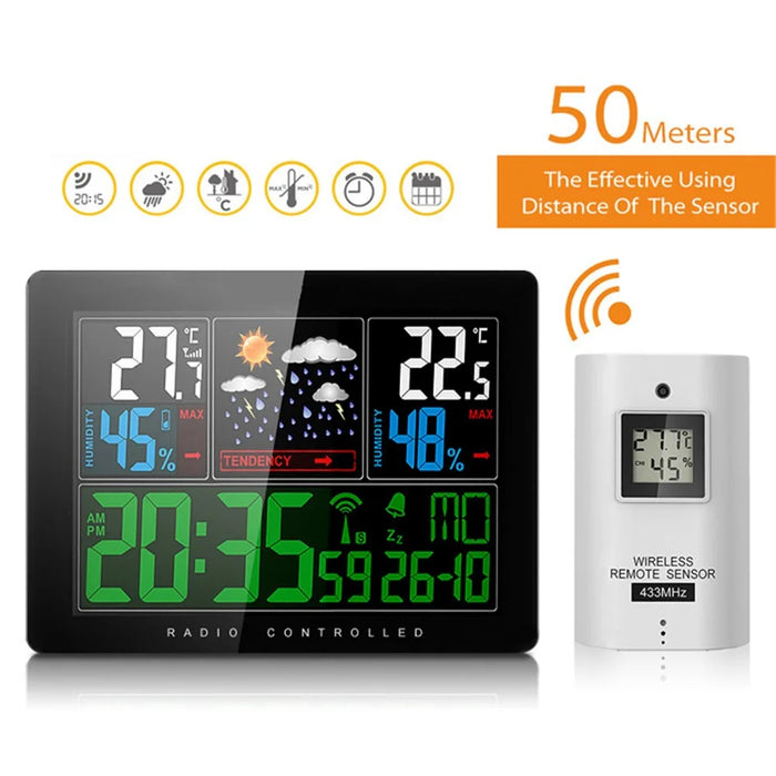 Temperature Humidity Wireless Weather Forecast Station Alarm and Snooze Thermometer Hygrometer Clock - EU Plug - 3