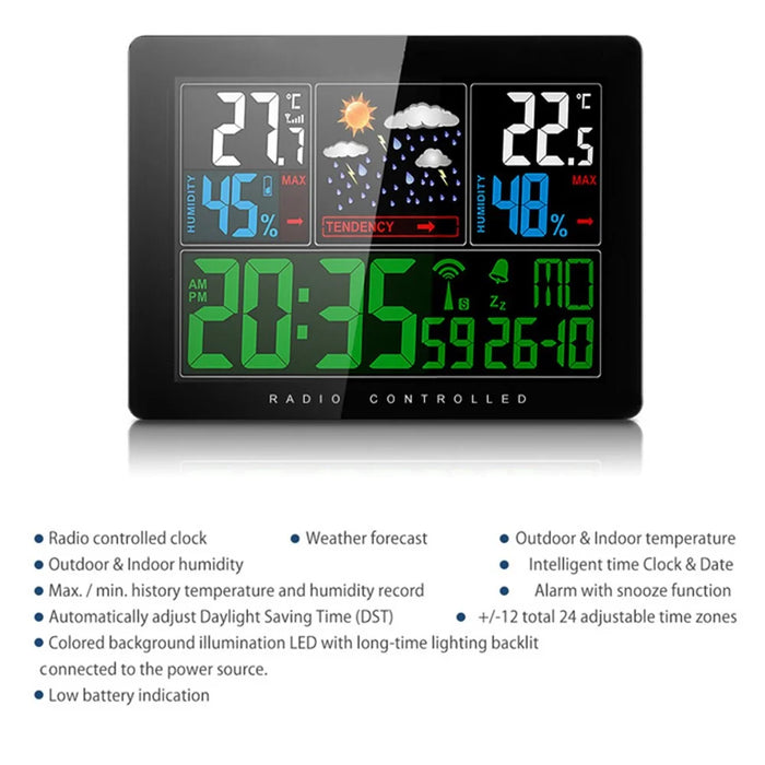 Temperature Humidity Wireless Weather Forecast Station Alarm and Snooze Thermometer Hygrometer Clock - EU Plug - 5